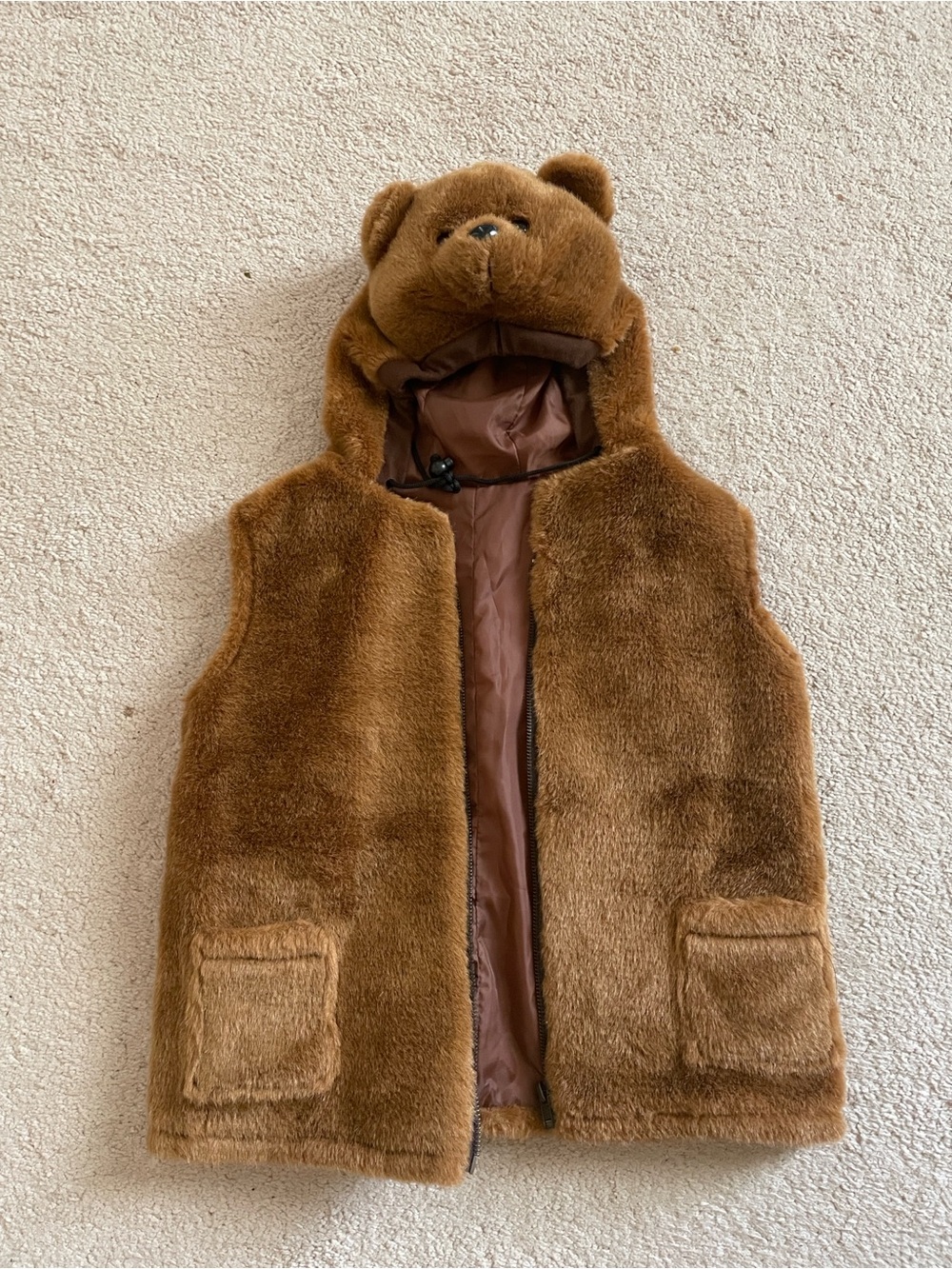 Brown Bear Hooded Plush Vest for Kids - Cozy Faux Fur
